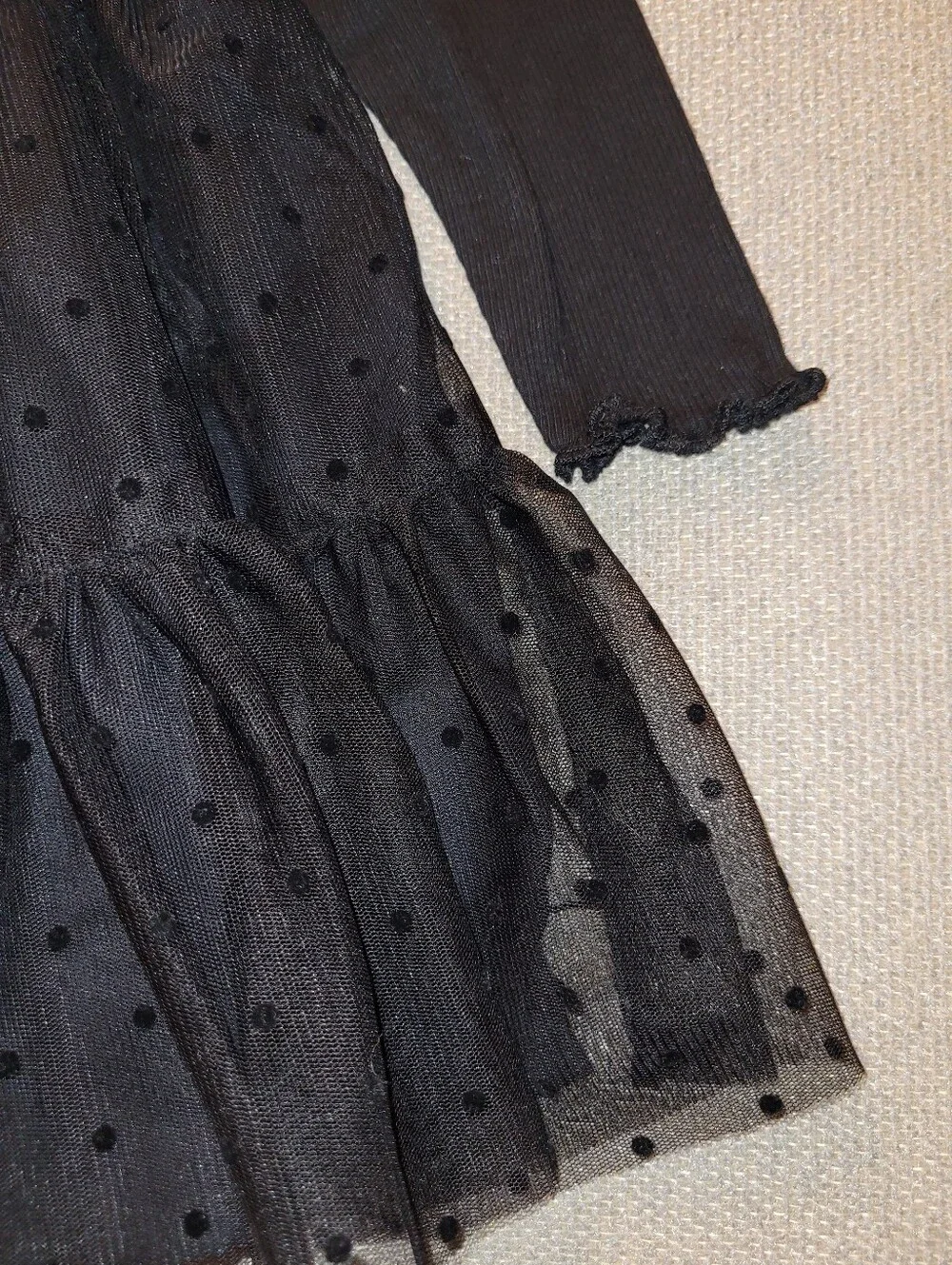 GAP Size 3 Years Black Long Sleeve Tulle Tiered Dress with Polka Dot Overlay Nwt